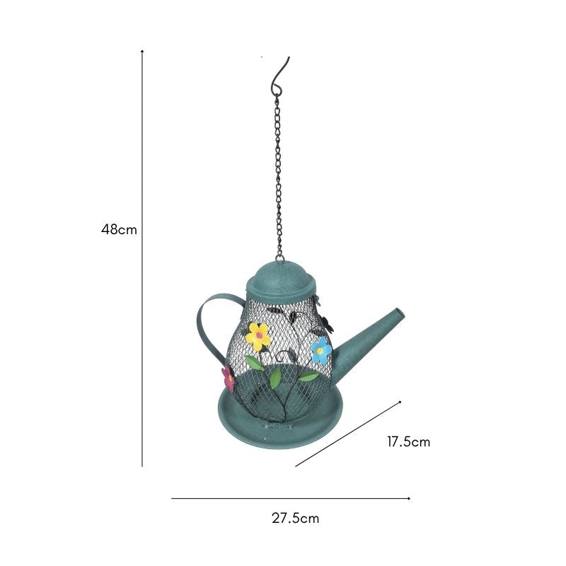 Hanging Teapot Birdfeeder w Flowers