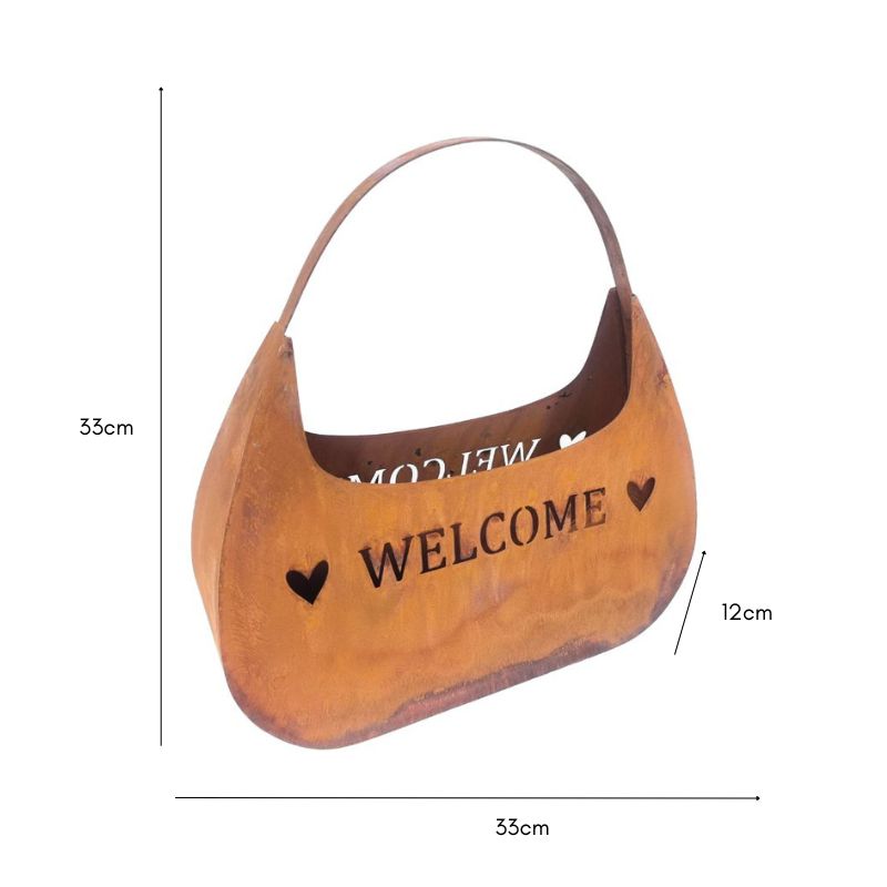 Rust 'Welcome' Bag Planter / Storage 33cm