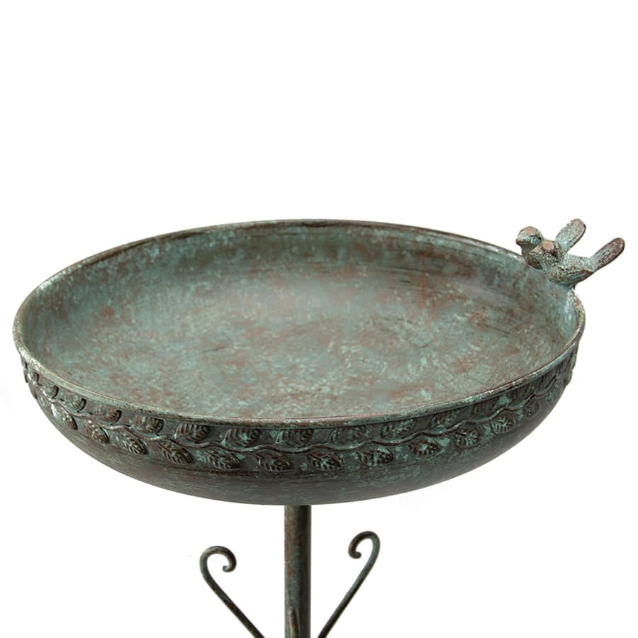 Ornate Round Birdbath w Bird 33x76cm