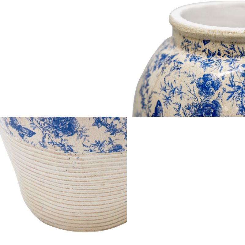 Glazed Blue Stoneware Look Vase 25cm