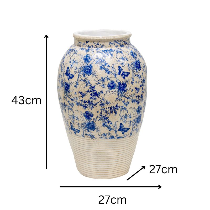 Glazed Blue Stoneware Look Vase 25cm