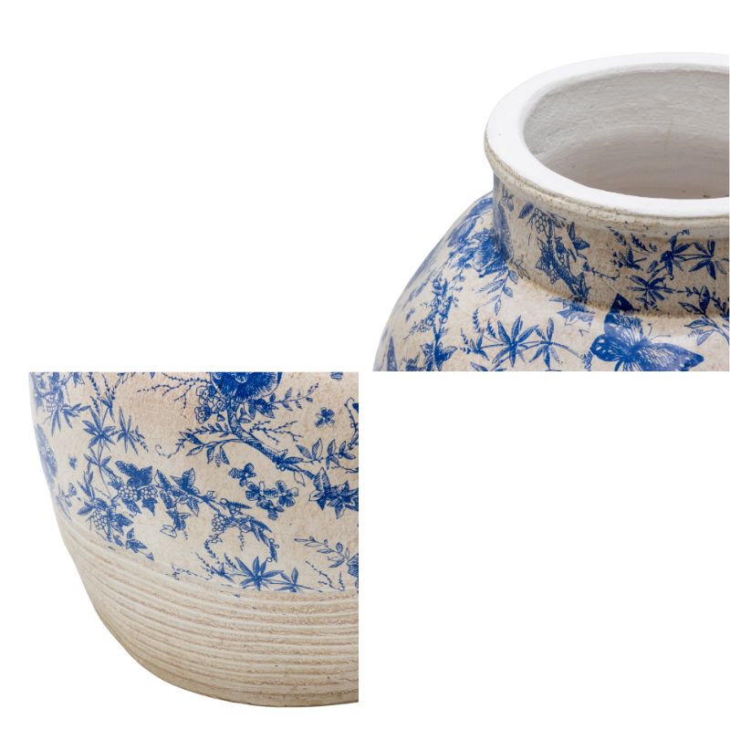 Glazed Blue Stoneware Look Vase 33cm