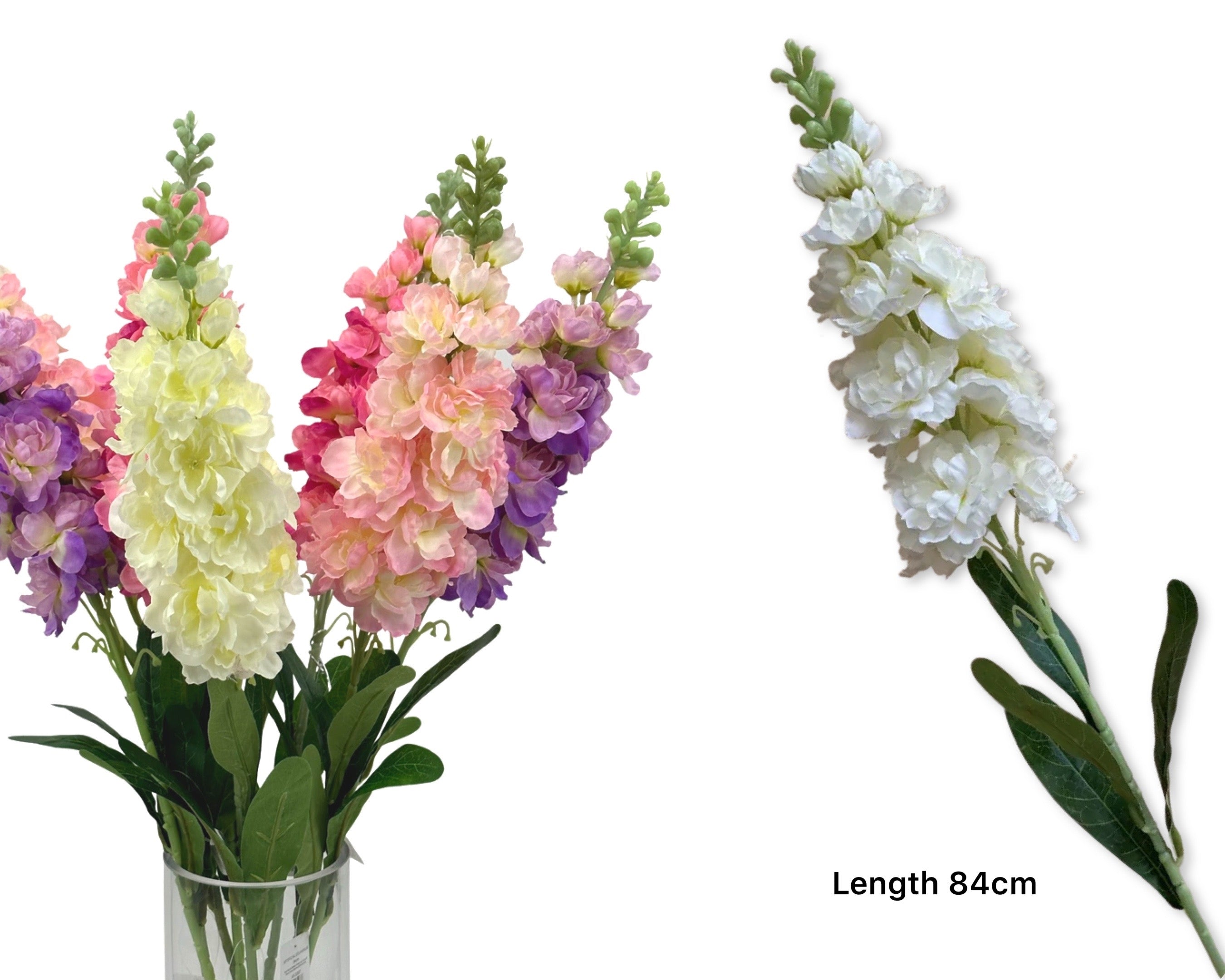 Bulk 24 Artificial Delphinium 4 Assort 20x84cm
