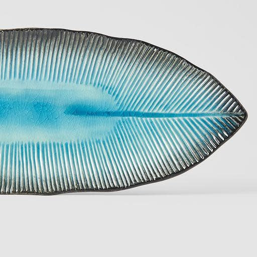 Plate Leaf Shape 32.5x13.5cm Sky Blue Glaze