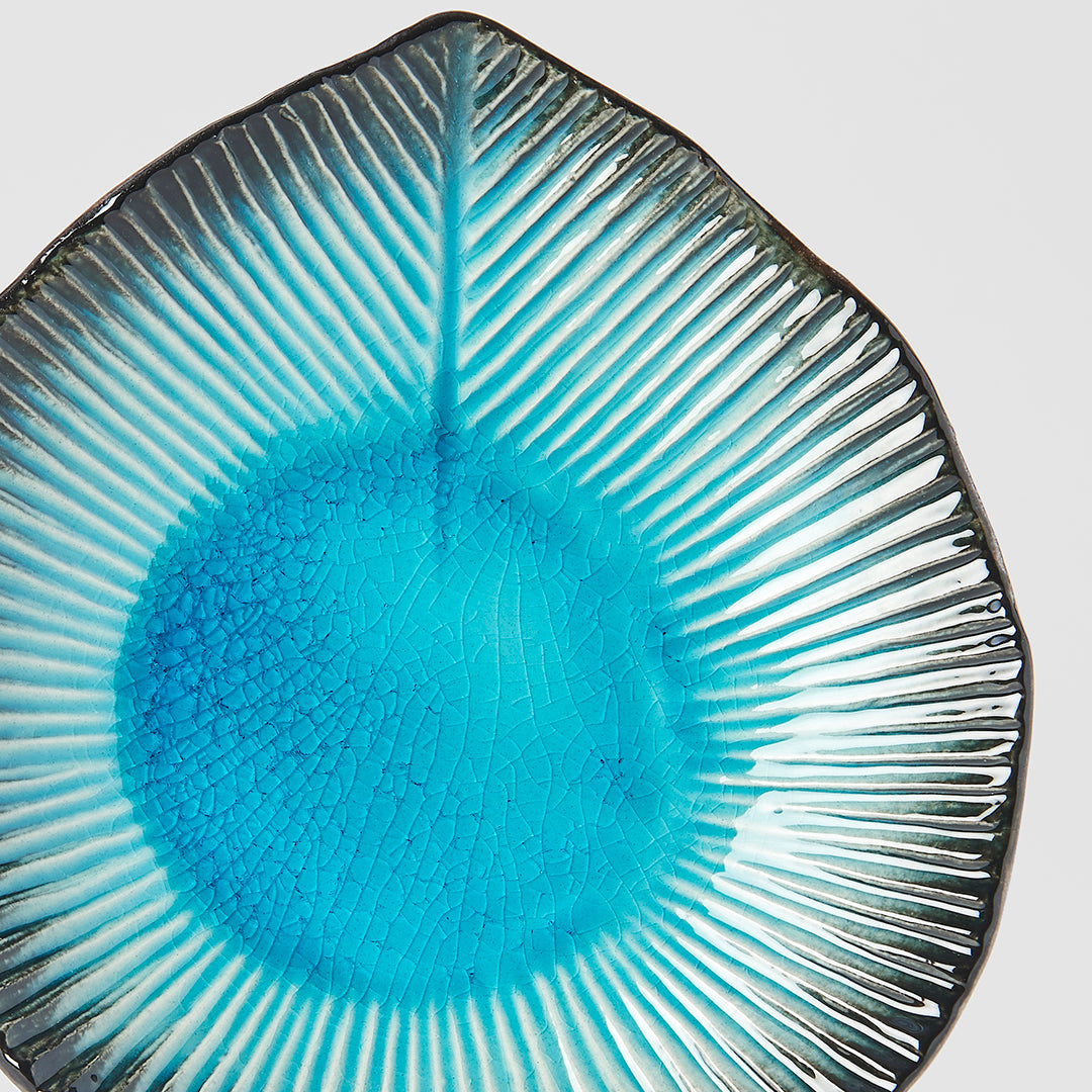 Plate Leaf Shape 16cm Sky Blue Glaze
