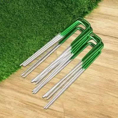 Artificial Grass Roll Pegs / Fake Grass Galvanized Metal Pegs with Green Top 10 Pieces