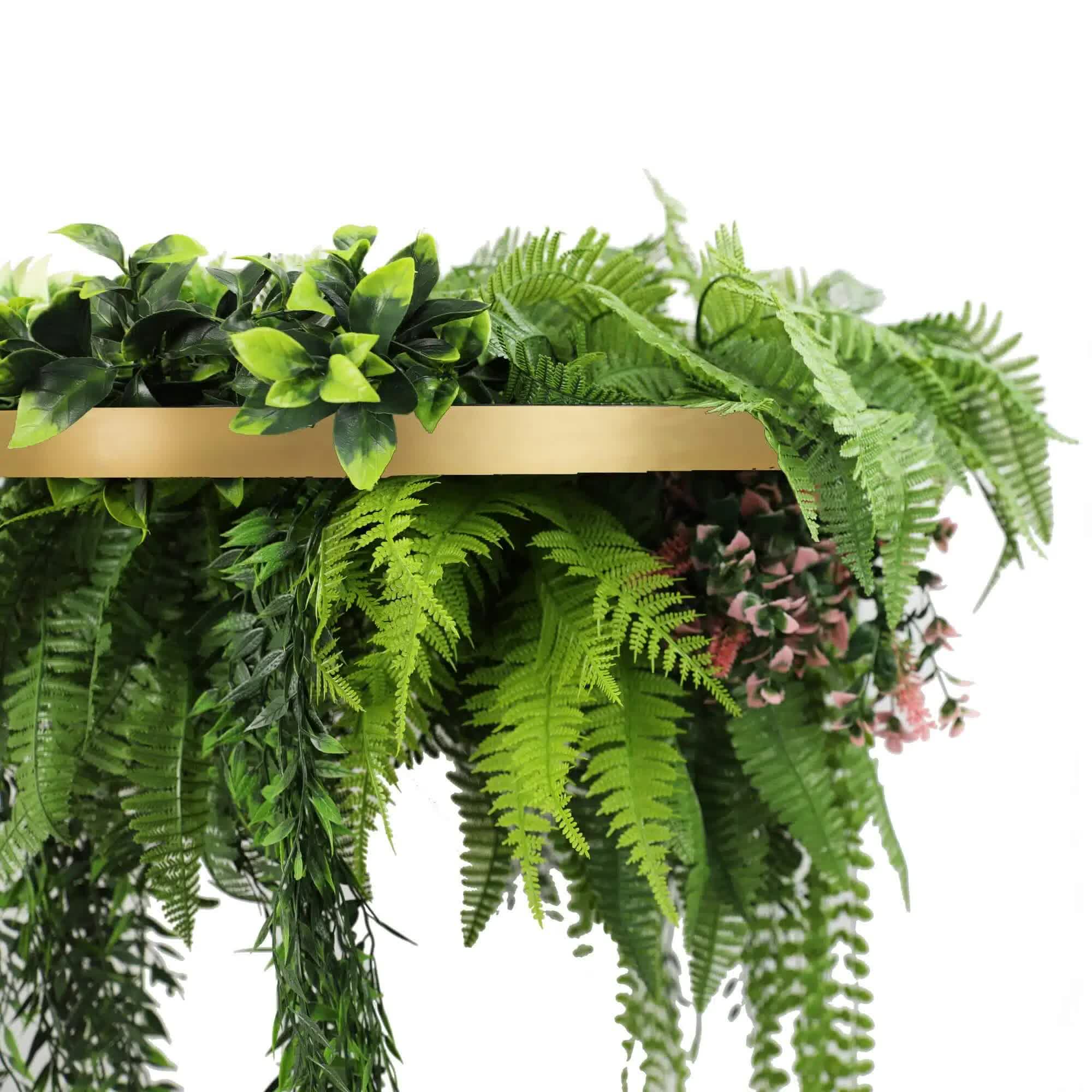 Gold Framed Roof Hanging Disc with Draping Life-Like Plants UV Resistant 60cm