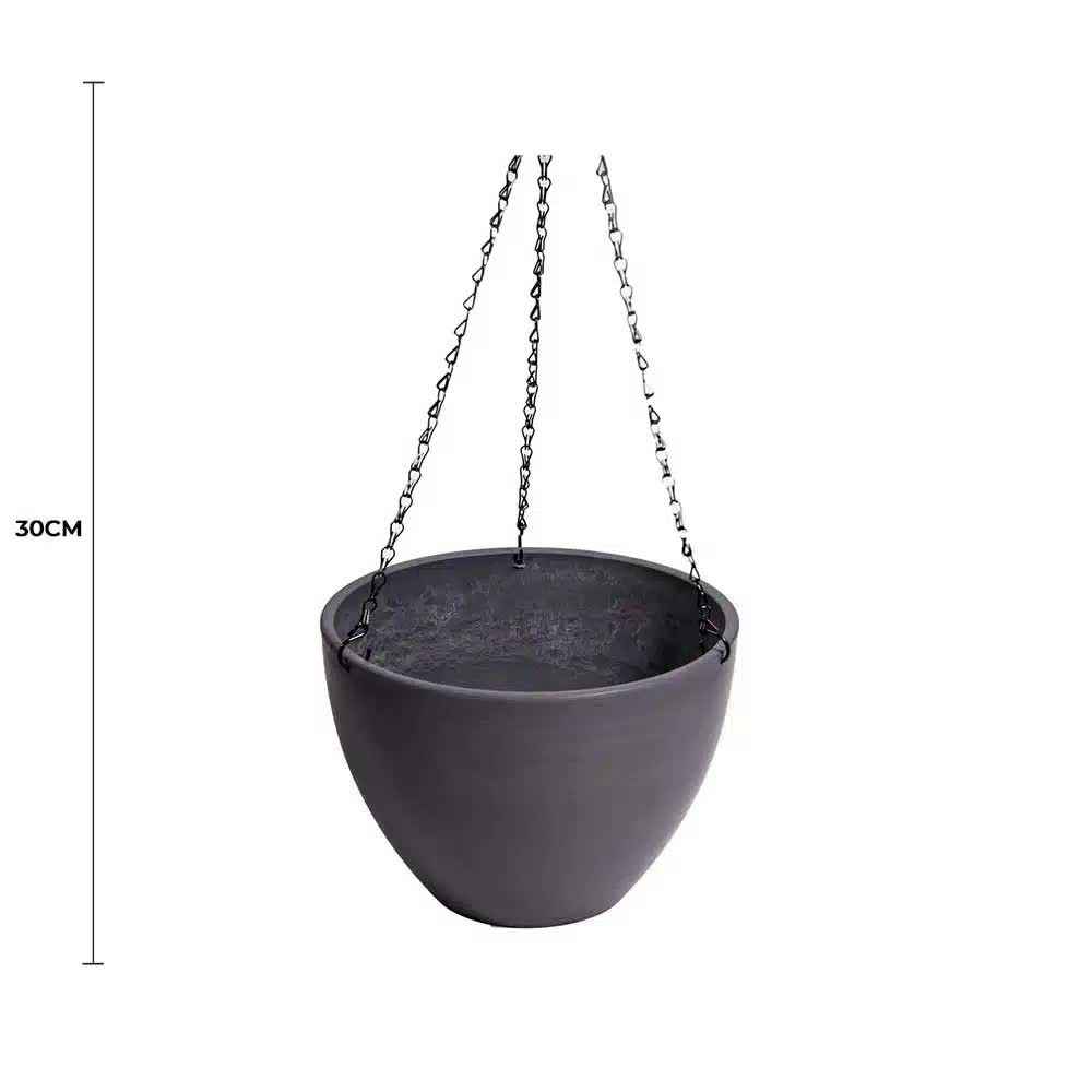 Hanging Grey Plastic Pot with Chain 30cm
