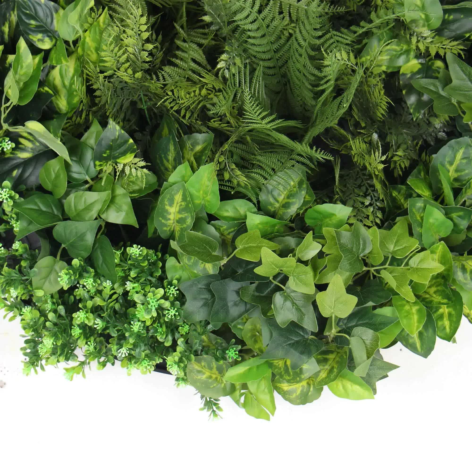 Slimline Artificial Green Wall Disc Art 80cm Mixed Green Fern & Ivy (Modern Black)