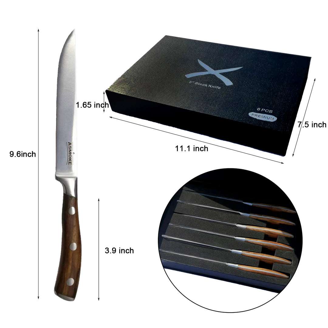 ASMOKE STEAK KNIFE SET OF 4,PAKKAWOOD HANDLE