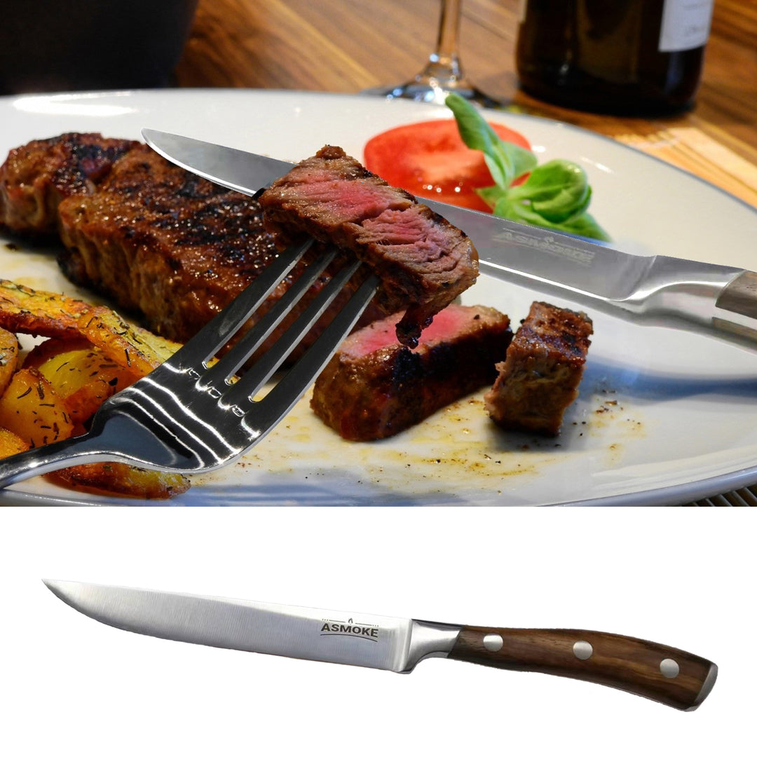 ASMOKE STEAK KNIFE SET OF 4,PAKKAWOOD HANDLE