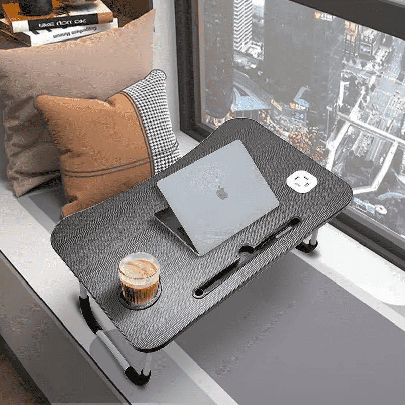 NNECN Laptop Desk Bed Table Tray Folding Breakfast Table Portable Lap Standing Desk Notebook Stand Reading Holder for Bed/Sofa Large Lap Desk with USB-Charger and Cup-Holder