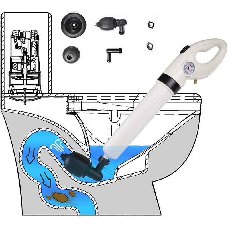 White air blaster plunger with toilet drain adapter and detachable nozzle attachments