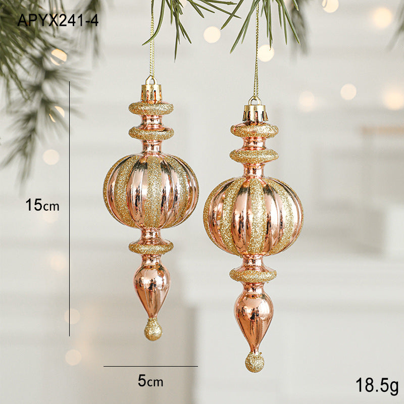 Rose gold Christmas ornaments, hanging teardrop and round baubles with 15 cm length
