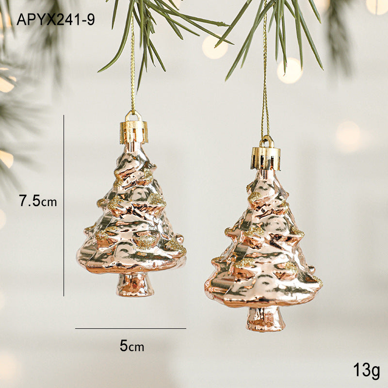 Gold-tone Christmas tree ornaments, 7.5 cm and 5 cm hanging sizes, pair