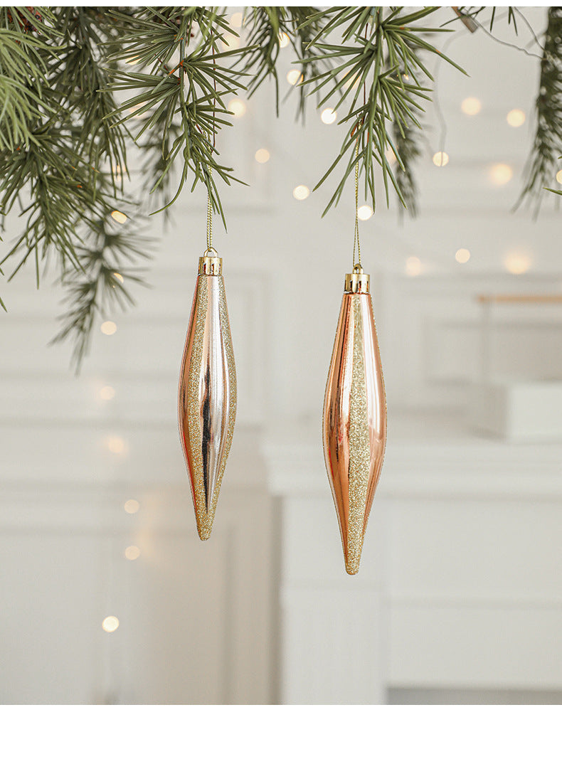 Hanging glitter teardrop ornament, gold and rose gold finish, two-piece set