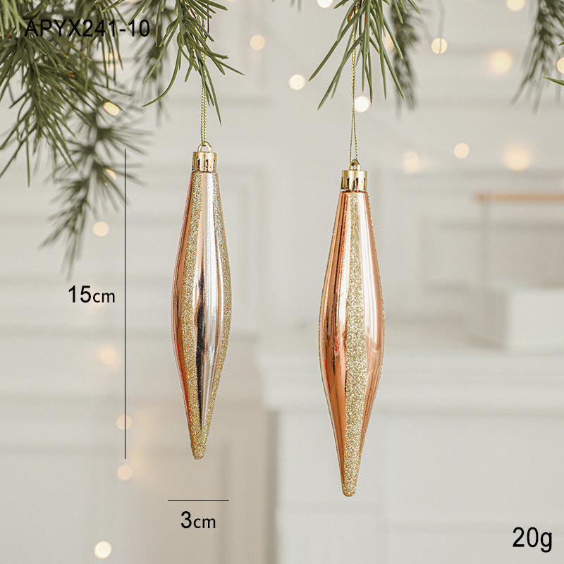Teardrop glitter hanging ornament set, gold and rose gold; 15 cm tall, 3 cm wide