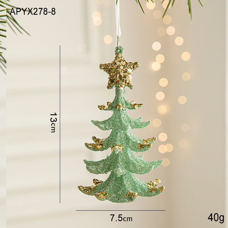 Hanging green glitter tree ornament with gold star cap and gold accents