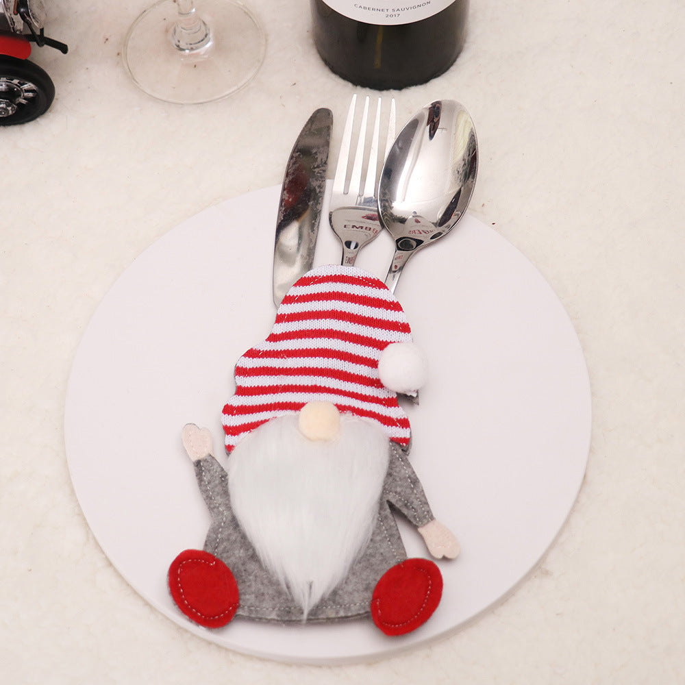 Christmas Gnome Cutlery Holder  Red Striped Hat Silverware Pouch for Festive Table Decor 10 pieces