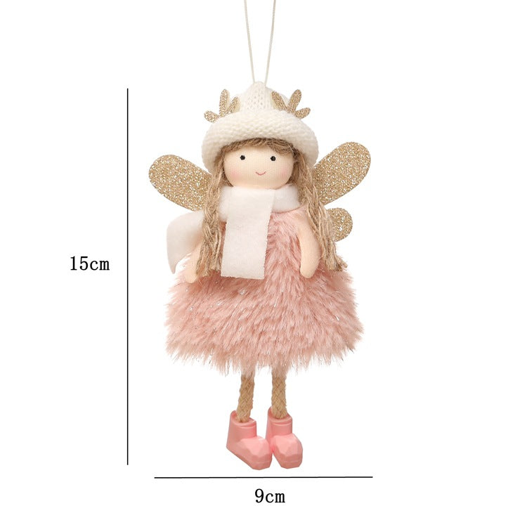 Standing angel ornament with pink tulle skirt, white scarf, gold glitter wings, 15x9cm