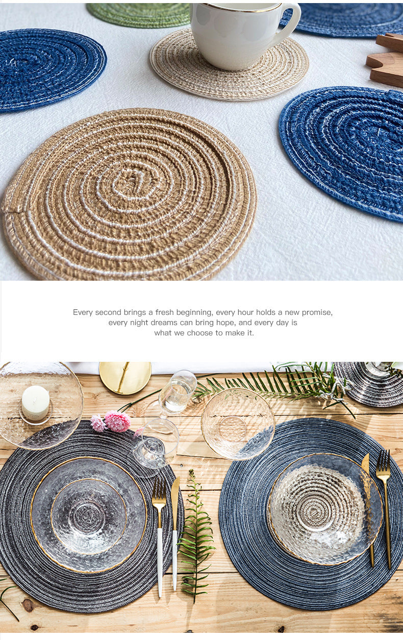 Round Woven Placemats -Colorful Braided Table Mats for Dining & Home Decor 18cm 10pcs Green
