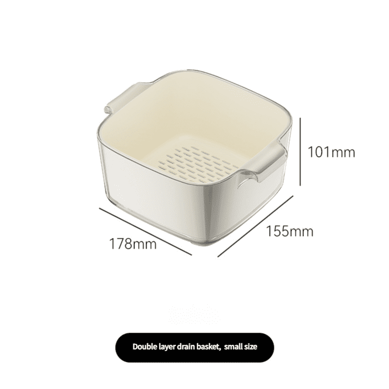 Two-Layer Drain Basket Colander - Small Size (Ivory, 2 set)