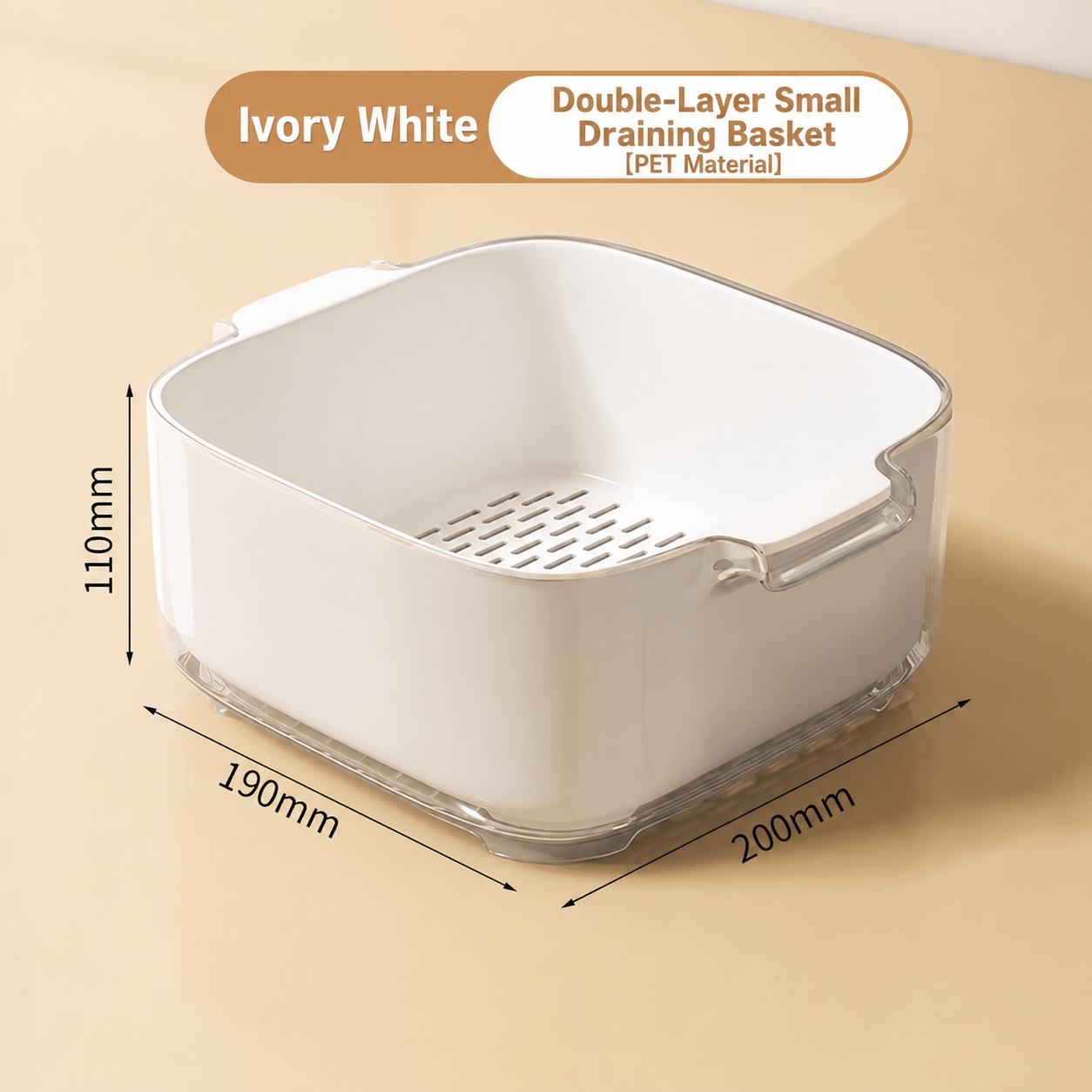 Two-Layer Drain Basket Colander - Medium Size 200mm x 190mm x 110mm (Ivory White, 2 set) Bedworld