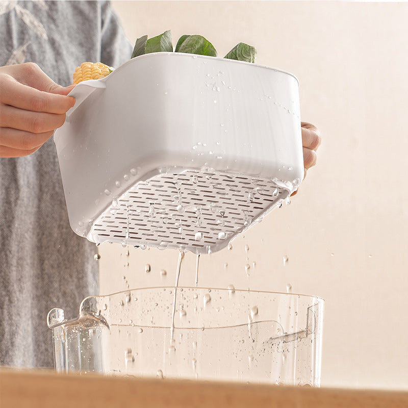 Two-layer drain basket colander, medium size, white plastic colander with draining holes