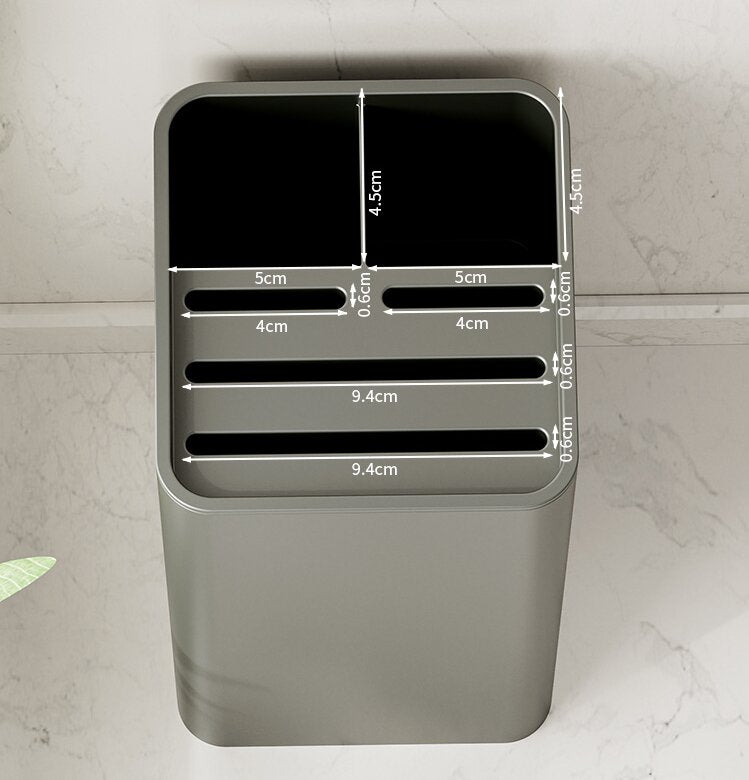Square knife holder interior with two side rails and central divider