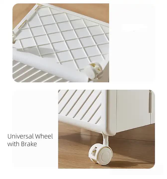 White foldable laundry hamper wheel with brake and ribbed side panels