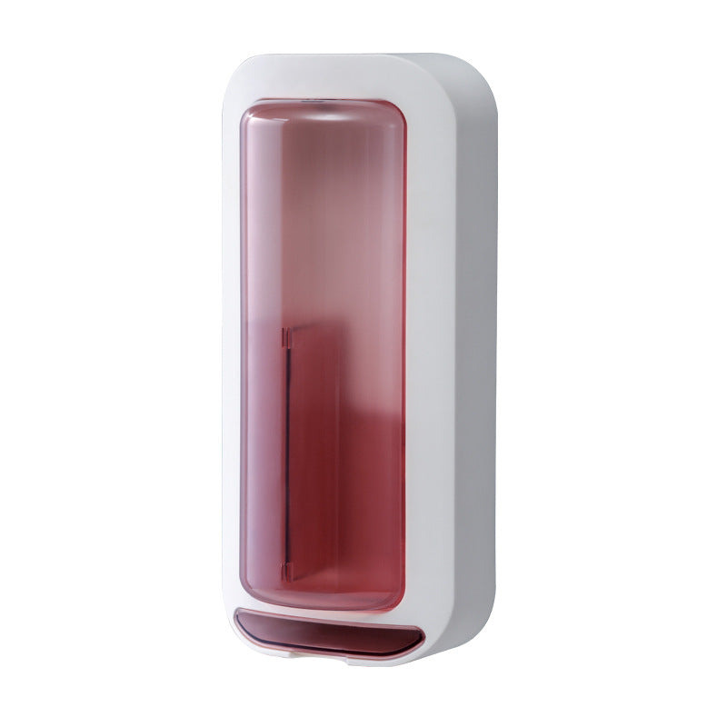 Wall-mounted utensil holder with dustproof pink cover, closed compartment for utensils.