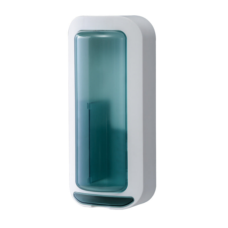 Wall-mounted utensil holder with dustproof cover, blue-tinted interior window.