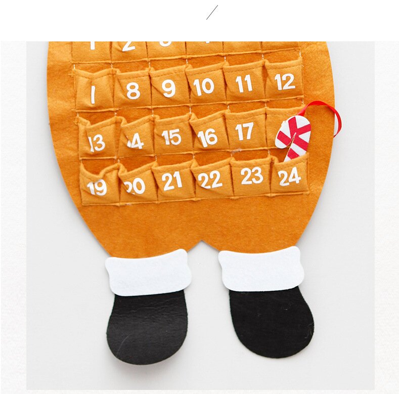 Felt reindeer advent calendar with numbered pockets 8–24 and candy cane pocket