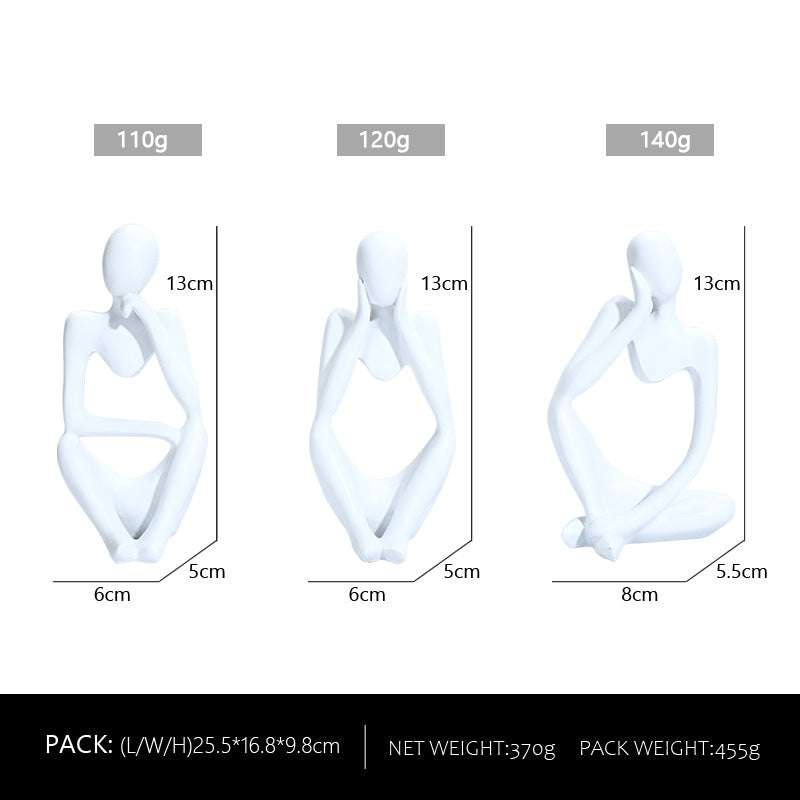 Abstract Thinker Sculpture Set - White Resin Figurines, Modern Art Home Decor, Set of 3