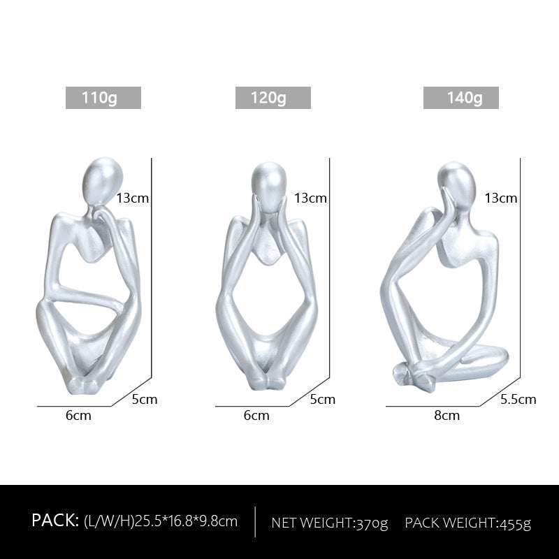 Abstract Thinker Sculpture Set - Silver Resin Figurines, Modern Art Home Decor, Set of 3