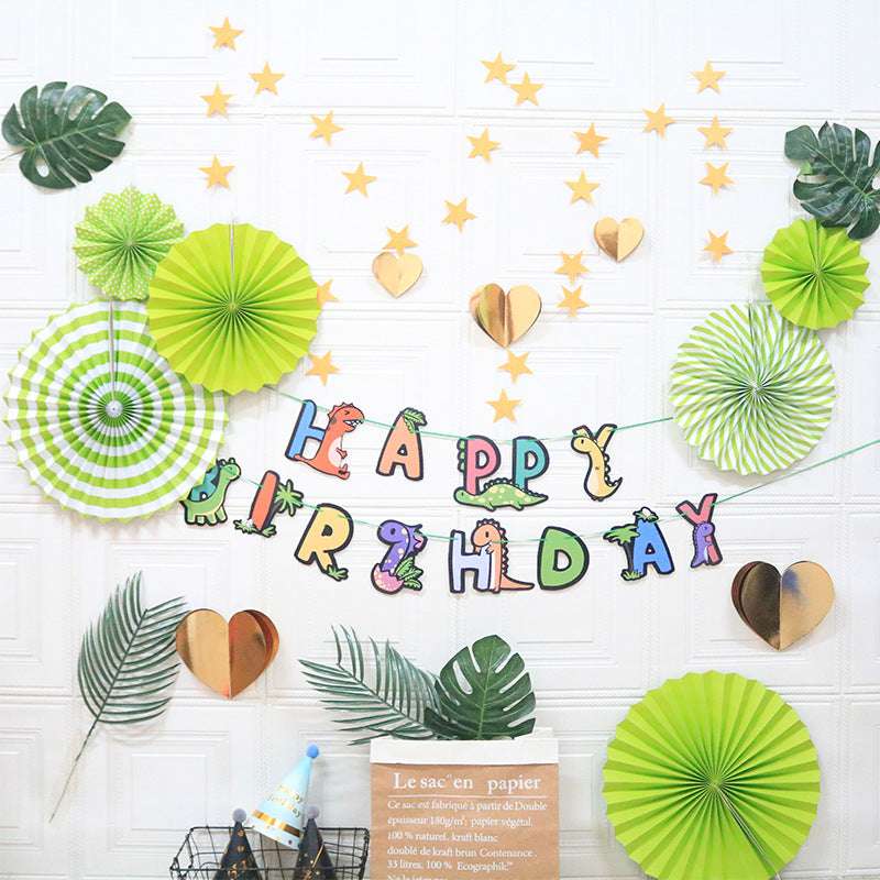 Happy Birthday Party Set - Fan, Hearts, Stars Banner