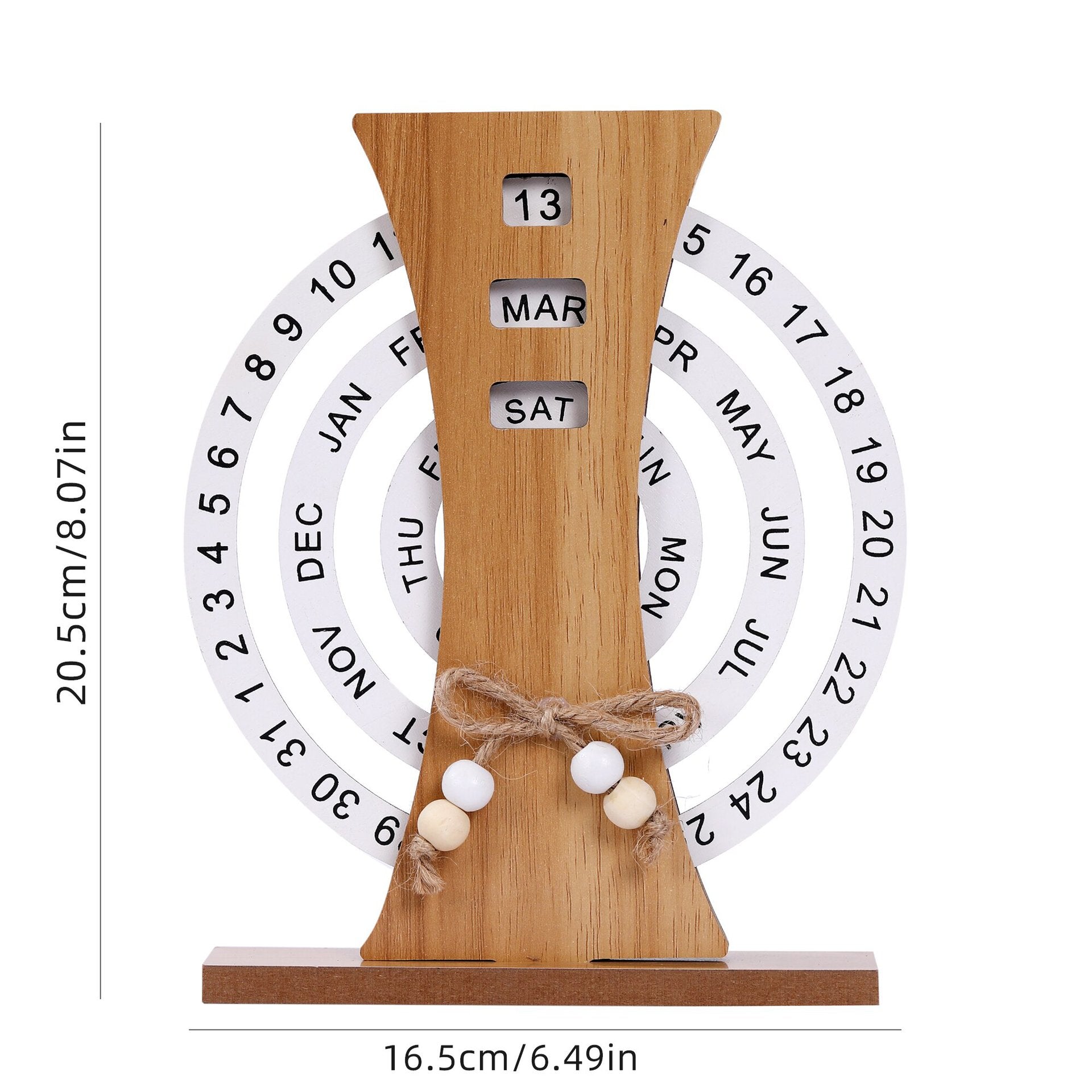 Wooden perpetual calendar with ferris-wheel month wheel and day/date blocks
