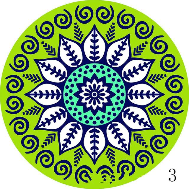 Mandala ceramic drink coaster, round green design with blue floral accents