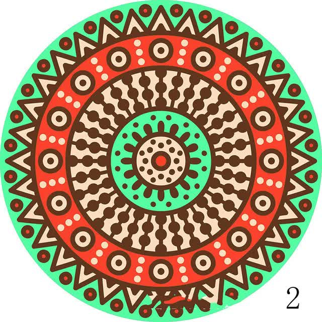 Round mandala ceramic drink coaster, colorful red green geometric circle design