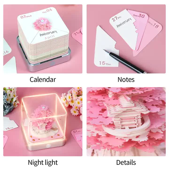 Calendar cards, note cards, glowing night light, and paper sculpture detail set