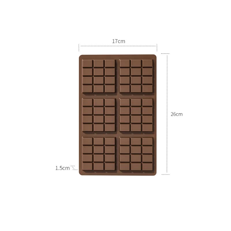 Silicone chocolate bar mold with rectangular cavities, dark brown, 26x17 cm