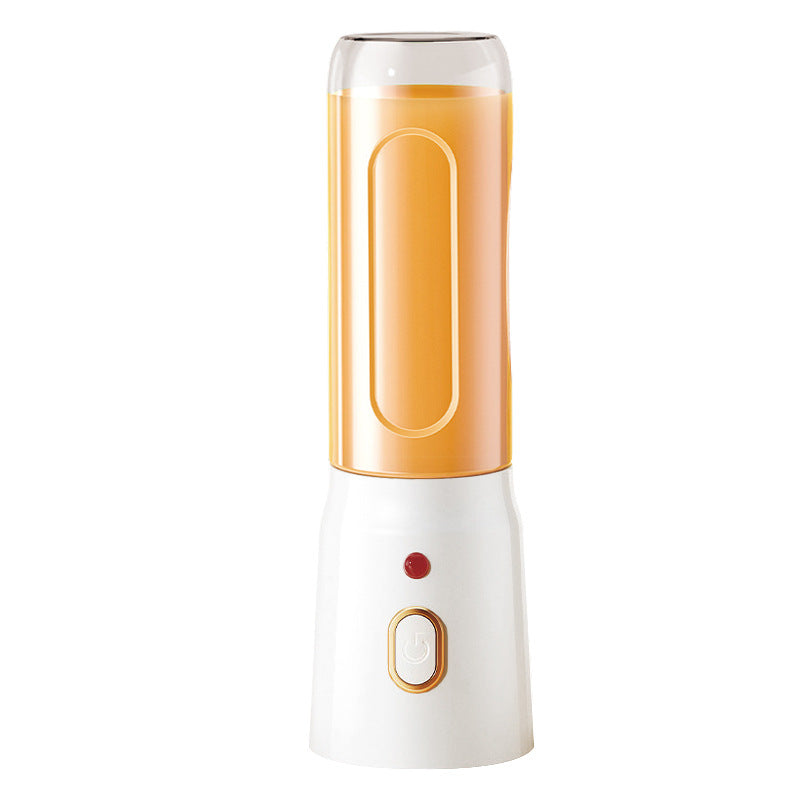 Portable rechargeable blender base with clear jar and orange power button