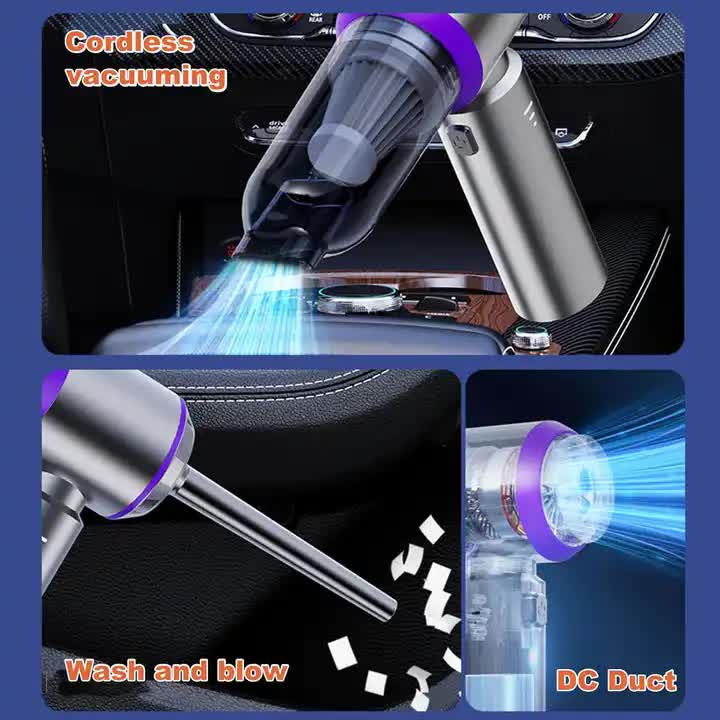 Silver Purple ST-6653Plus Cordless Handheld Vacuum Cleaner - 16000PA Suction, 2000mAh Battery, Type-C Rechargeable