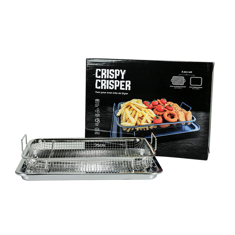 Small square grill basket with metal mesh and side handles, silver finish