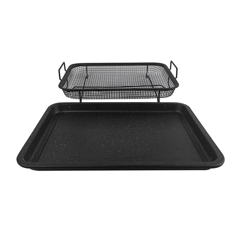 Square grill basket insert with black non-stick tray and wire mesh rack