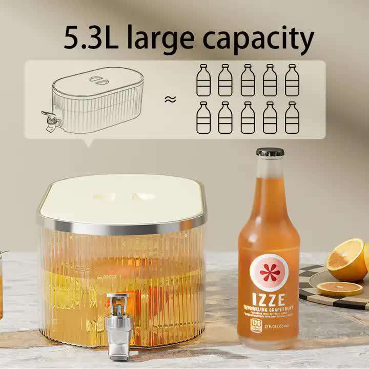 Elegant White Refrigerator Cold Water Dispenser - 5.3L Fruit Tea Jug with Tap for Home Beverages