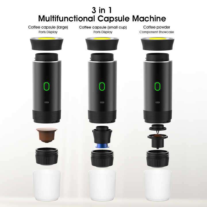 Black Portable Espresso Coffee Machine - Universal 3-in-1 Capsule, Coffee Powder, and Espresso Maker