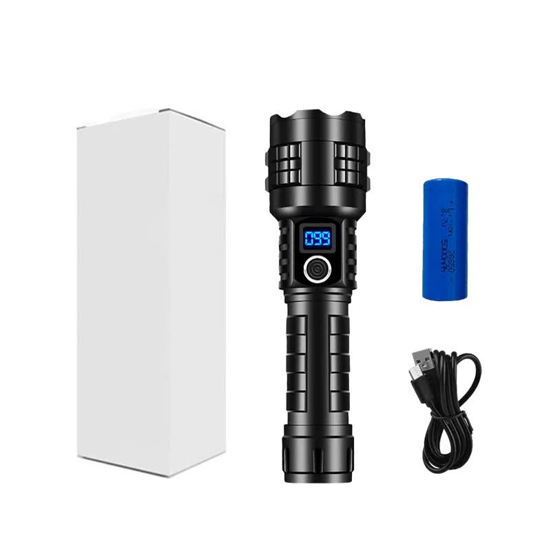 Carton Box LED Self-Defense Flashlight ??Powerful Rechargeable Type-C LED Torch with Digital Display for Home & Outdoor Use