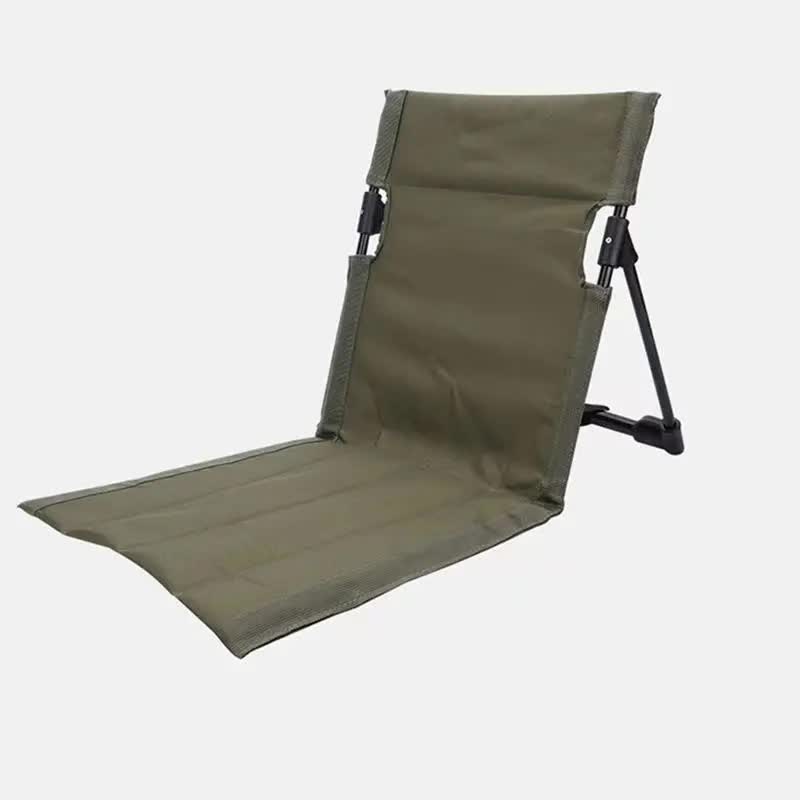 Olive green folding lawn chair with backrest and extended seat cushion