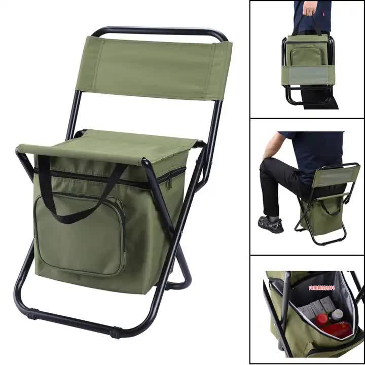 Olive folding camping chair with front storage pocket and carry handle